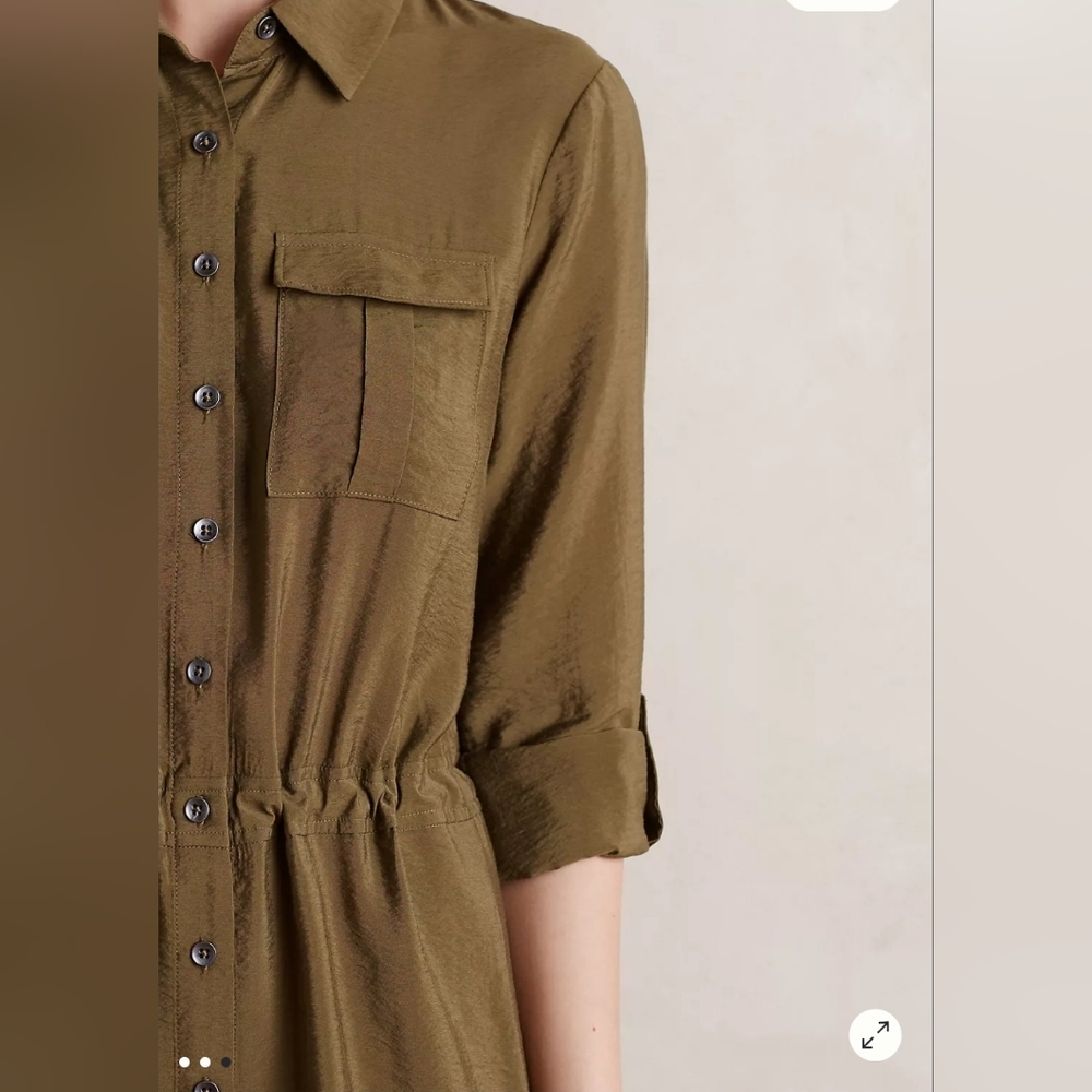 Anthropolie Mauve Drawstring Midi Shirtdress Oluve Green Sz 00 - Picture 3 of 16